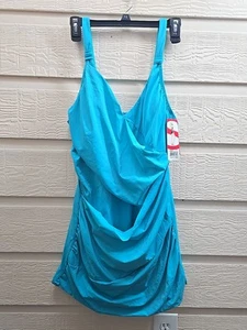 SPANX Womens Aqua Draped Swim Dress Shaping Tummy Control NEW NWT Sz 16 - Picture 1 of 18