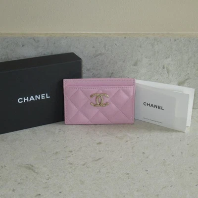 Chanel Rosa Caviar Bambú CC Clásico Acolchado Tarjetero Cartera Herrajes Dorados Foto 1 de 4