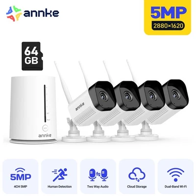ANNKE Wireless 4CH NVR 5MP Security Camera System Two-Way Audio WIFI Outdoor AI - Image 1 of 4