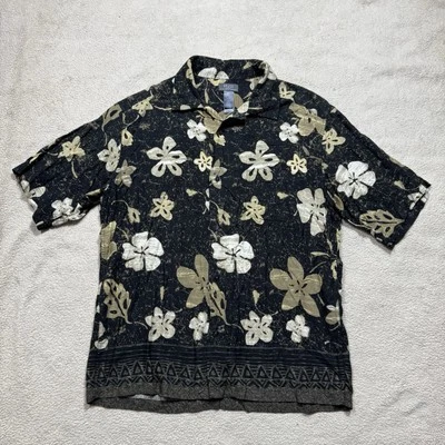 Camisa Crazy Horse Para Hombre Grande Negra Floral Abotonada Manga Corta Campamento Hawaiano Foto 1 de 4