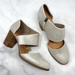 NWT TOMS Milan Champagne Metallic Suede Leather Block Heel Comfort Ankle Booties - Picture 1 of 14