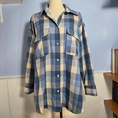 Chaqueta Camisa H&M Mediana Azul Claro Blanco A Cuadros Manga Larga Otoño Informal Abotonada Foto 1 de 4