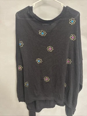 Suéter Vintage por The Villager Tamanho Grande Preto Strass Acentuado - Imagem 1 de 4