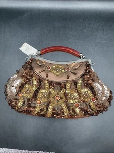 Damen Abend Handtasche Perlen Kupfer Braun Lucite Henkel Neu mit Etikett - Bild 1 von 19