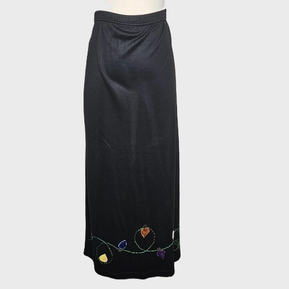 Vintage Quacker Factory Sequin Christmas Lights Maxi Skirt Black Elastic Waist L - Image 1 of 4