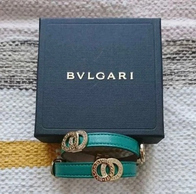 Bvlgari Leather & Metal Double Coil Bracelet with Box Green Gold Used Japan - Image 1 of 4