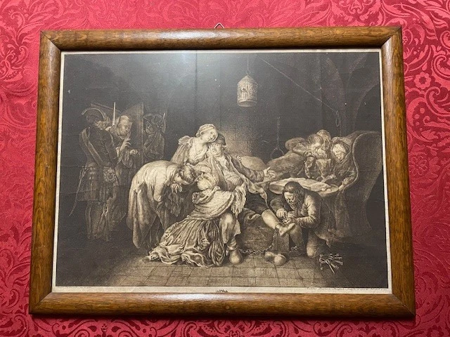 Gerahmter Stich von A. L. Moeglich und Dan. Chodowiecki, Jean Calas im Gefängnis - Bild 1 von 1