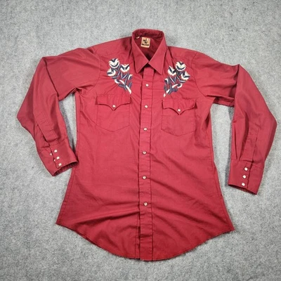 Vintage Cowhand Shirt Mens Medium Red Floral Long Sleeve Pearl Snap Western - Image 1 of 4