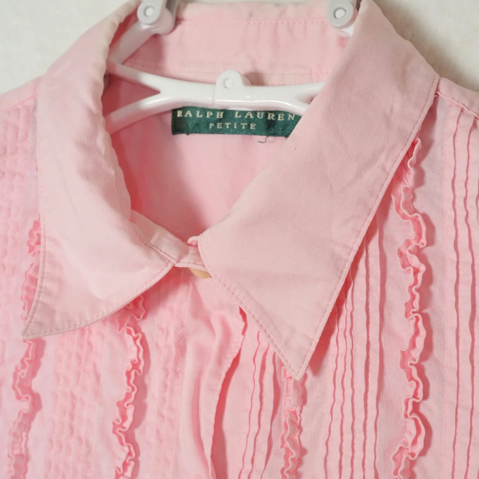 Lauren Ralph Lauren Petite Sleeveless Blouse Pink Ruffle Pearl Button Top PS - Image 1 of 4