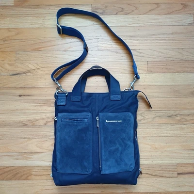 Mandarina Duck Blue Suede Leather Polyester Double Pocket Crossbody Shoulder Bag - Image 1 of 4