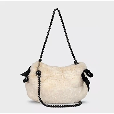 Bolsa tiracolo Sonia Rykiel pele de coelho branca - Imagem 1 de 4