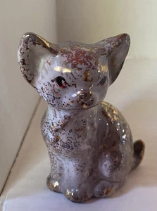 SELTENE Vintage KATZE Figur JAPAN - blassrosa & gold gesprenkelt - roter TON - 3" süß - Bild 1 von 11