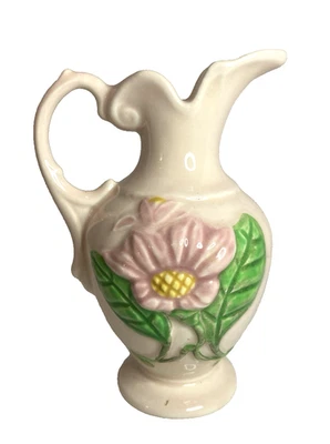 Hull Art Pottery USA Ewer Pitcher H-3-5 1/2" Glossy Pink Lotus Flower - Image 1 of 4