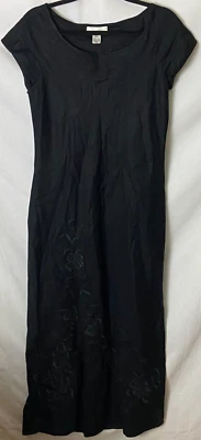 Vestido Evan Picone para mujer 8 negro sin mangas 100 % lino bordado hasta el tobillo Foto 1 de 4