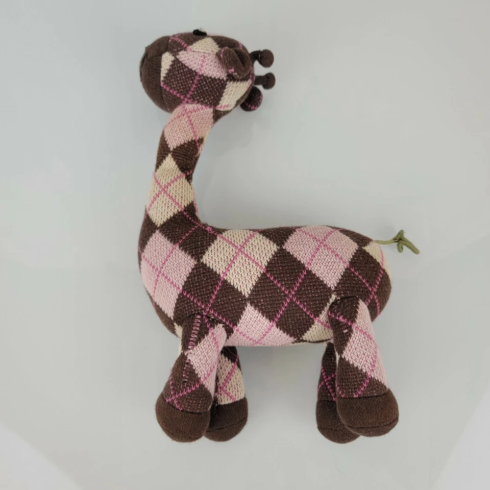 Vintage Gymboree Argyle Animals Pink Brown Knit Sweater Stuffed Plush Giraffe  - Image 1 of 4