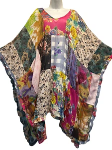 Nwt FUNKY STUFF boho patch ruffle sheer PONCHO TOP COVERUP O/S fits  2X 3X - Picture 1 of 5