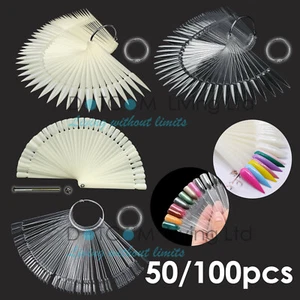 50/100PCS Nail Art Tips Colors Sticks Display Fan Clear White False Practice kit - Picture 1 of 21