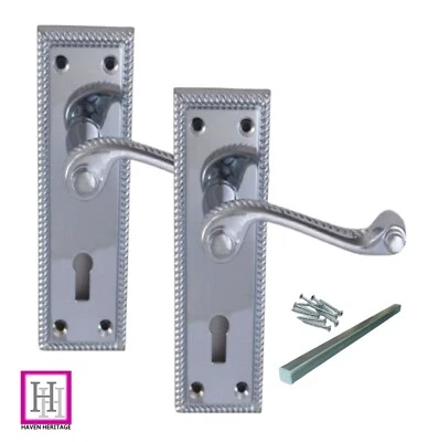 DOOR HANDLES GEORGIAN CLASSIC ROPE EDGE SCROLL LEVER MORTICE LATCH LOCK - Image 1 of 4