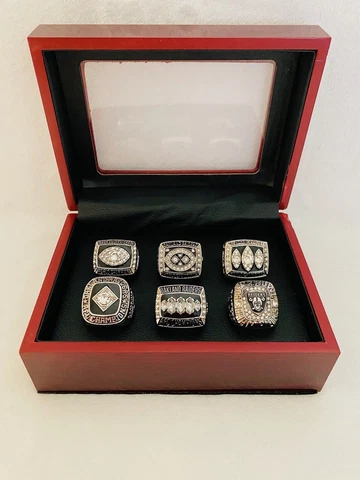 6 PCS Oakland Raiders Championship Ring Complete Set W Box, US SHIP Cover