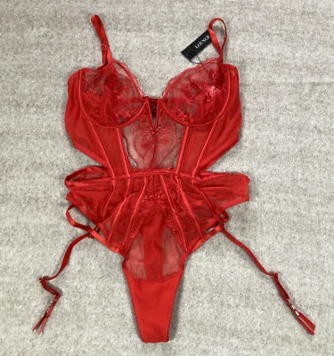 Ropa Interior Salón Mila Body Mediano Rojo Floral Bordado Lencería Una Pieza Foto 1 de 4