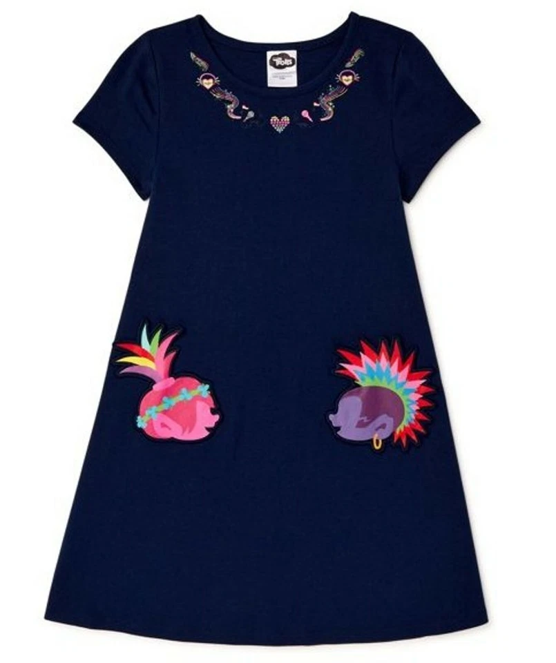 Niñas ~ VESTIDO TROLLS AZUL ~ Talla 4 5 6 6X ~ Nuevo con etiquetas ~ Amapola ~ Bolsillos con apliques ~ CAMBIO Foto 1 de 4