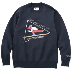 And Wander x Maison Kitsune Cotton Sweatshirt Navy - Picture 1 of 9