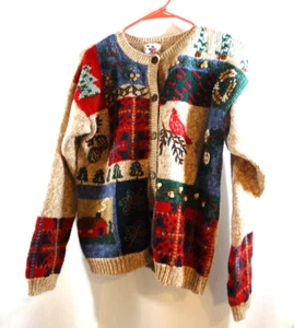 Vintage NUTCRACKER Sweater Small Cardigan Embroidered Winter Holiday Cardinal - Picture 1 of 5