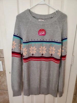 NUEVO CON ETIQUETAS Bongo Mujer XL Suéter Manga Larga Gris Copo de Nieve Algodón Acrílico LEER Foto 1 de 4