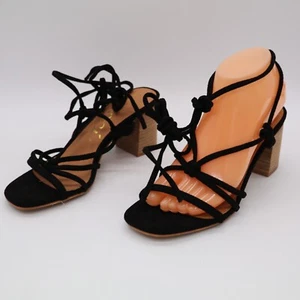 CCOCCI SOREN BLACK LEG LACE UP SANDALS HEELS - Picture 1 of 5
