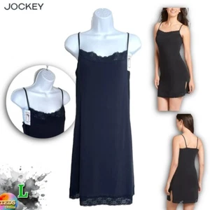 NWT Jockey Women's L Skimmies Ultralight Smoothing Lace Slip 1396 Black $38 - Picture 1 of 7