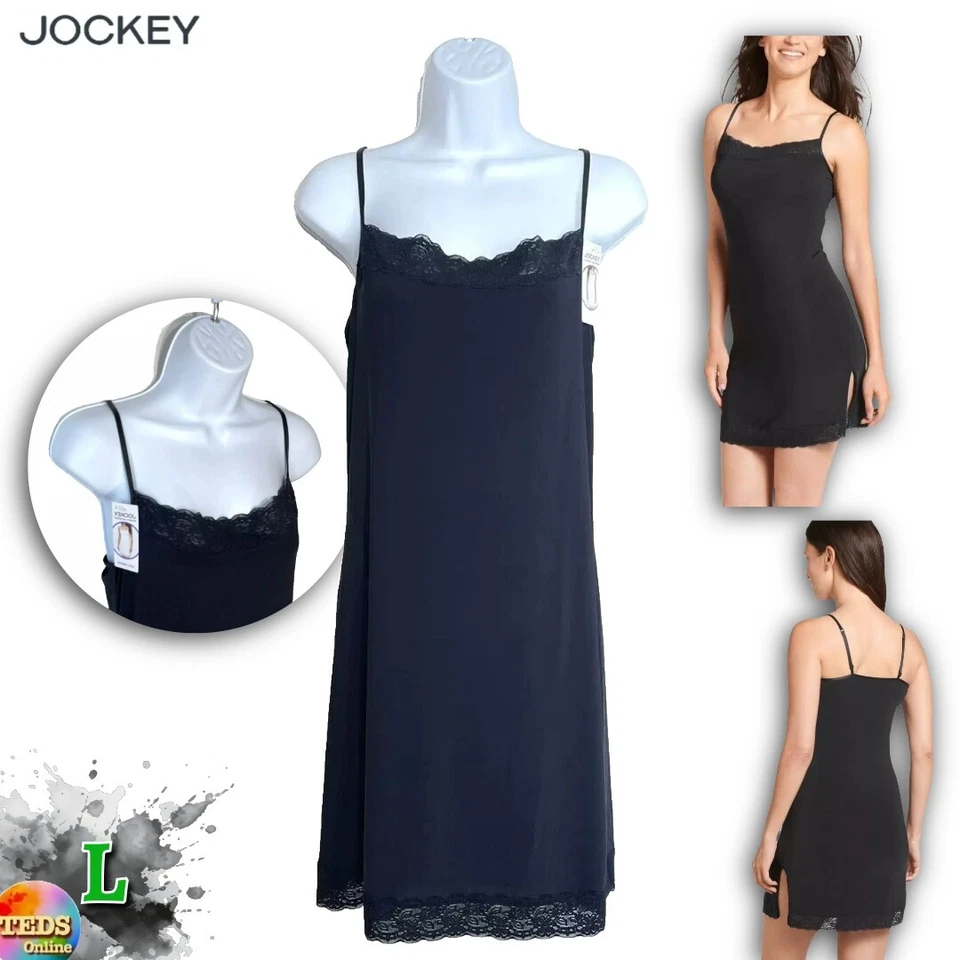 Nuevo con etiquetas Jockey Mujer L Skimmies Ultraligero Suavizante Encaje Slip 1396 Negro $38 Foto 1 de 4