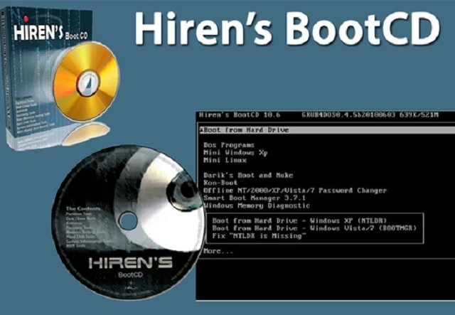 Hiren's Boot Disc 15.2  Recupero & Riparazione Windows XP VISTA 7 8 10 CD DVD - Immagine 1 di 1