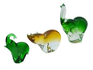 3 X MINT VINTAGE MURANO GLASS ELEPHANTS AND RHINOCEROS FIGURINES MADE IN ITALY - Picture 1 of 8