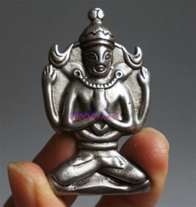 Old Chinese Tibetan Buddhism iron meteorite Tuojia Four Armed Guanyin Pendant - Picture 1 of 7