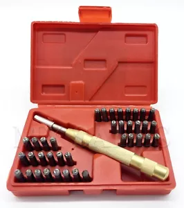 38PC BUCHSTABEN ZAHLEN STANZEN STEMPEL WERKZEUG SET KIT AUTOMATISCHE METALLSTANZE - Bild 1 von 2