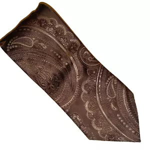 SEAN JOHN Designer Mens Silk Neck Tie Brown Gold Paisley Floral Textured Tie - Picture 1 of 2