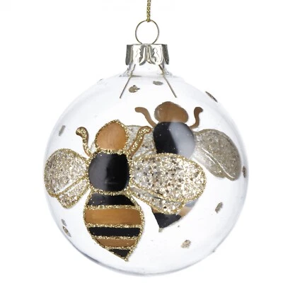 Gisela Graham Christmas Bauble with Black and Gold Bumble Bee Hanging Decoration