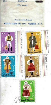 Mystic Stamp Co. 1973 #10-1 Rumania conjunto de cinco estampillas de disfraces nacionales MNH Foto 1 de 2