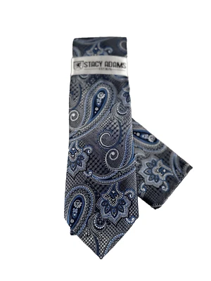 Corbata para hombre Stacy Adams pañuelo plateado azul cobalto gris carbón cachemira 3,25" de ancho Foto 1 de 4