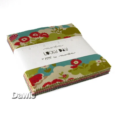 Charm Pack "Lucky Day" Blumen  Marienkäfer Patchwork Stoff 42 Scraps à 12,7cm - Bild 1 von 2