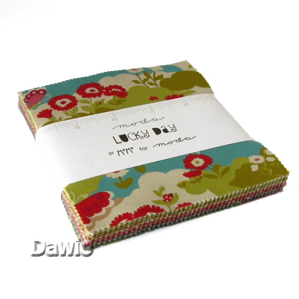 Charm Pack "Lucky Day" Blumen  Marienkäfer Patchwork Stoff 42 Scraps à 12,7cm - Bild 1 von 2