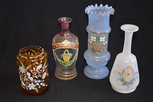 Choice 1 of 3 Victorian Glass Vases antique hand painted hand blown small 1 sold - Picture 1 of 10