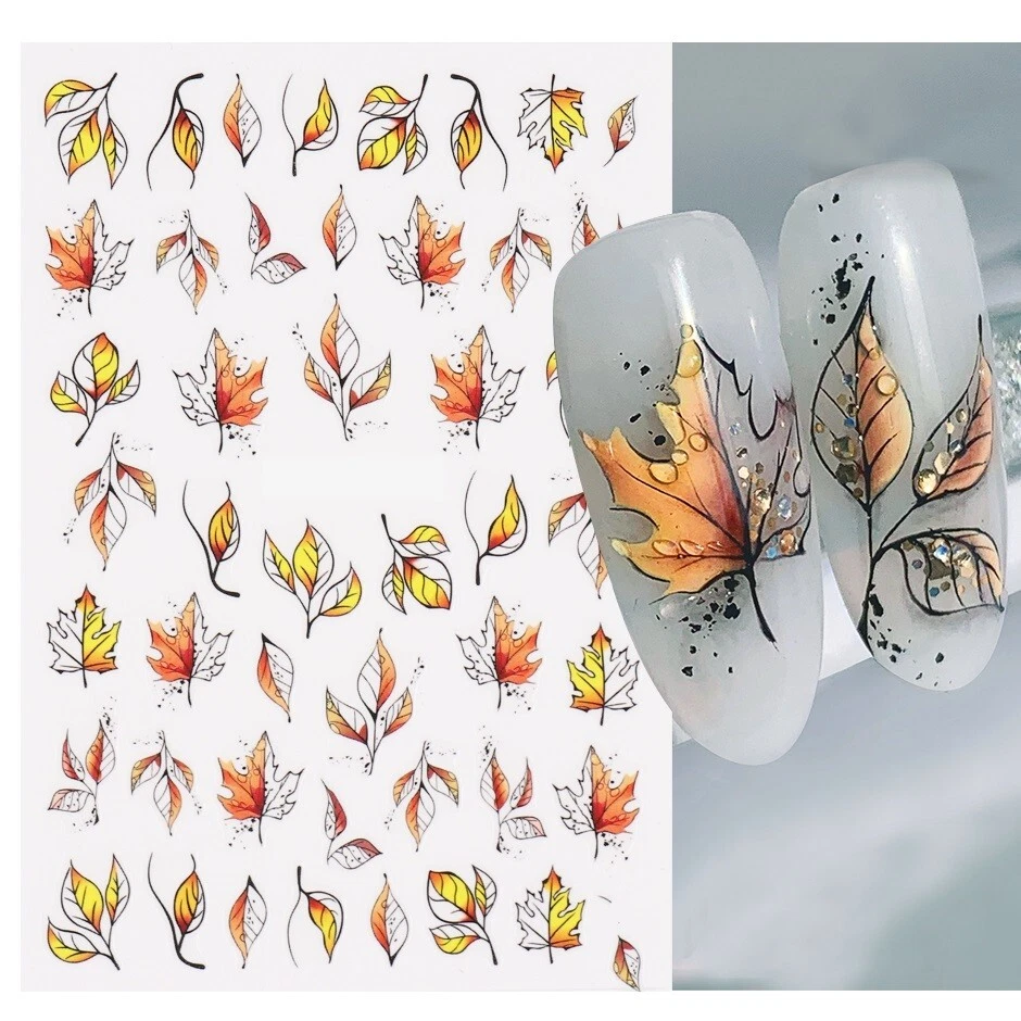 Nail Art Stickers Decals Transfers Winter Fall Autumn Maple Leaves Leaf Fern S34