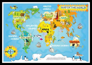 Kids World Map Poster Print & Unframed Canvas Prints - Picture 1 of 2