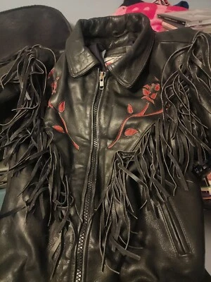 Chaqueta de moto de cuero Route 66 Highway NEGRA para mujer talla 42 vintage rosa  Foto 1 de 4
