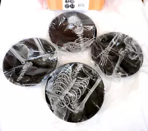 Department 56 HALLOWEEN Set of 4 Appetizer Plates Spooky Skeleton UNUSED BOXED - Picture 1 of 5