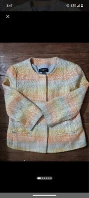 Talbots Tweed Blazer Jacket Orange Yellow Beige Sz Petite 2 Pockets 3/4 Slv  - Изображение 1 из 4