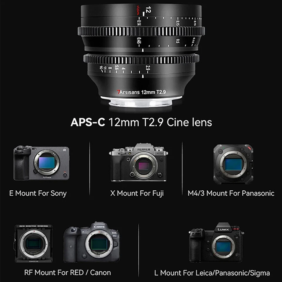 Объектив 7artisans 12 мм T2.9 APS-C для Sony Fujifilm Canon Nikon Leica крепление L M4/3 - Изображение 1 из 4