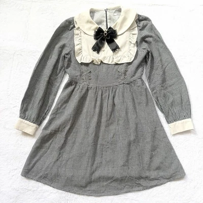 Ank Rouge Jirai Kei Ryosan 动漫蝴蝶结 Lolita Kawaii 连衣裙格子偶像 M 灰色 — 第 1/4 张图片