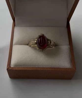 Yemeni Engraved Red Agate Sterling Silver Men’s ALLAH Islamic Ring Muslim Gift - Image 1 of 4